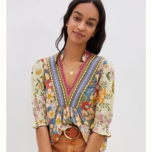 anthropologie Bl-nk London Stephanie Top in Blue Motif Size Medium